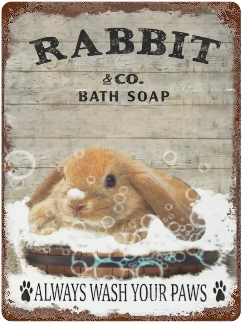 Vintage Iron Hanging Plate Rabbit Bath Soap Metal Tin Sign Wash Your Paws Retro Tin Sign Funny Rabbit Decor Bathroom Decor Rabbi