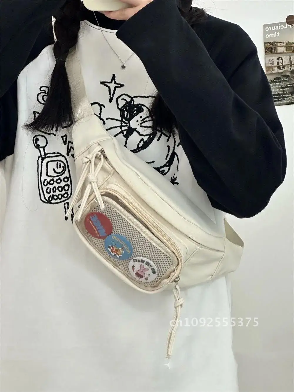 Japanese Kawaii Itabag Girls Transparent PVC Chest Bag For Women With Badges Display Plate Waist Bag Women Purses and Handbags