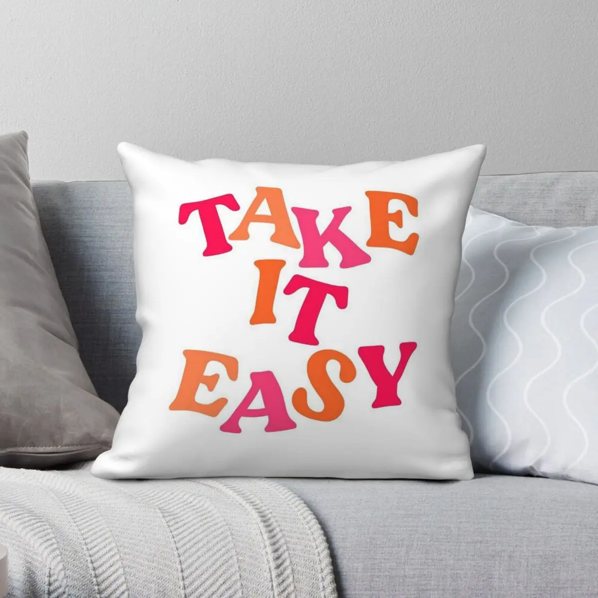 Take It Easy Square Pillowcase Polyester Linen Velvet Printed Zip Decor Throw Pillow Case Sofa Seater Cushion Cover