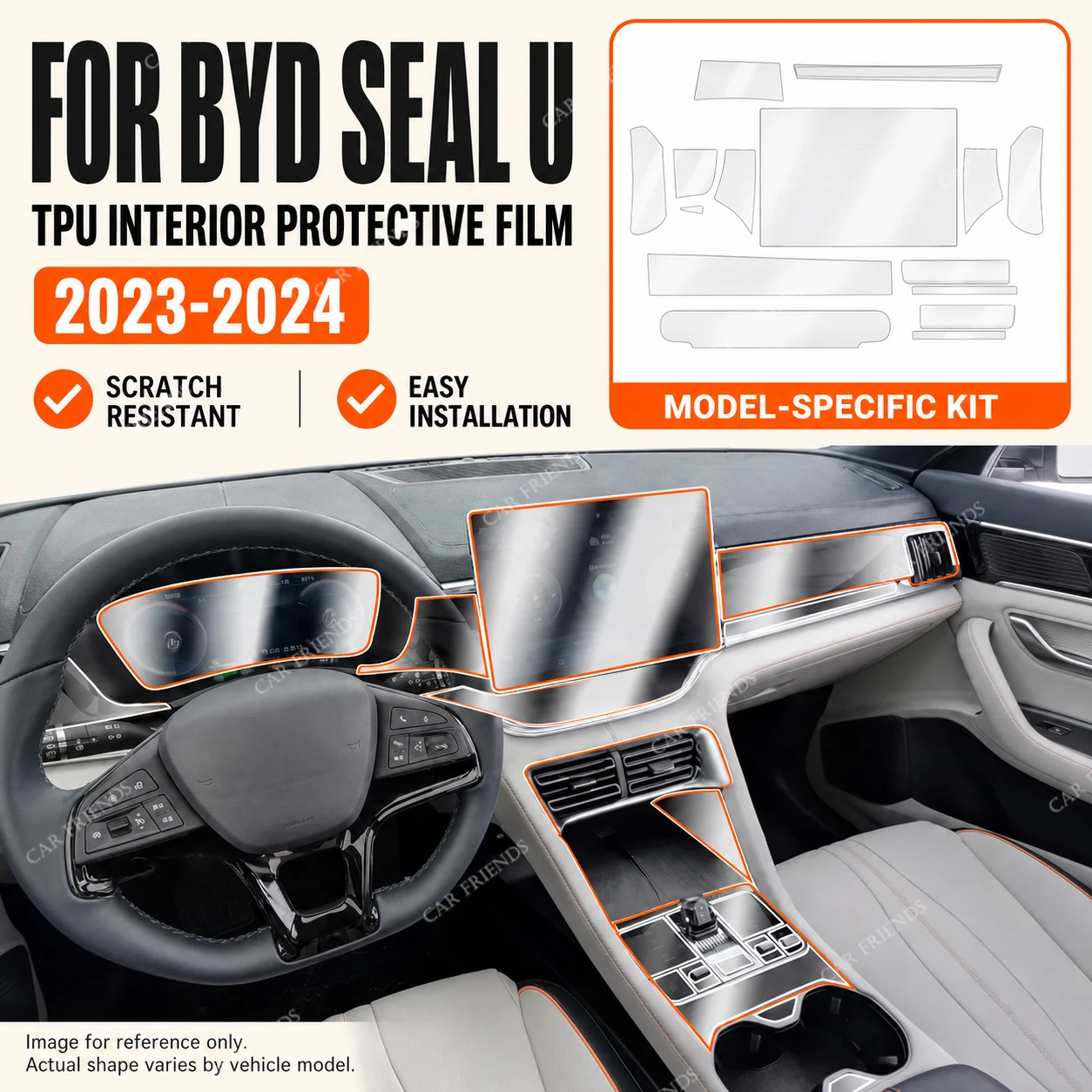For BYD SEAL U 2023 2024 Transparent TPU Interior Protective Film Center Navigation Instrument Anti-Scratch Sticker