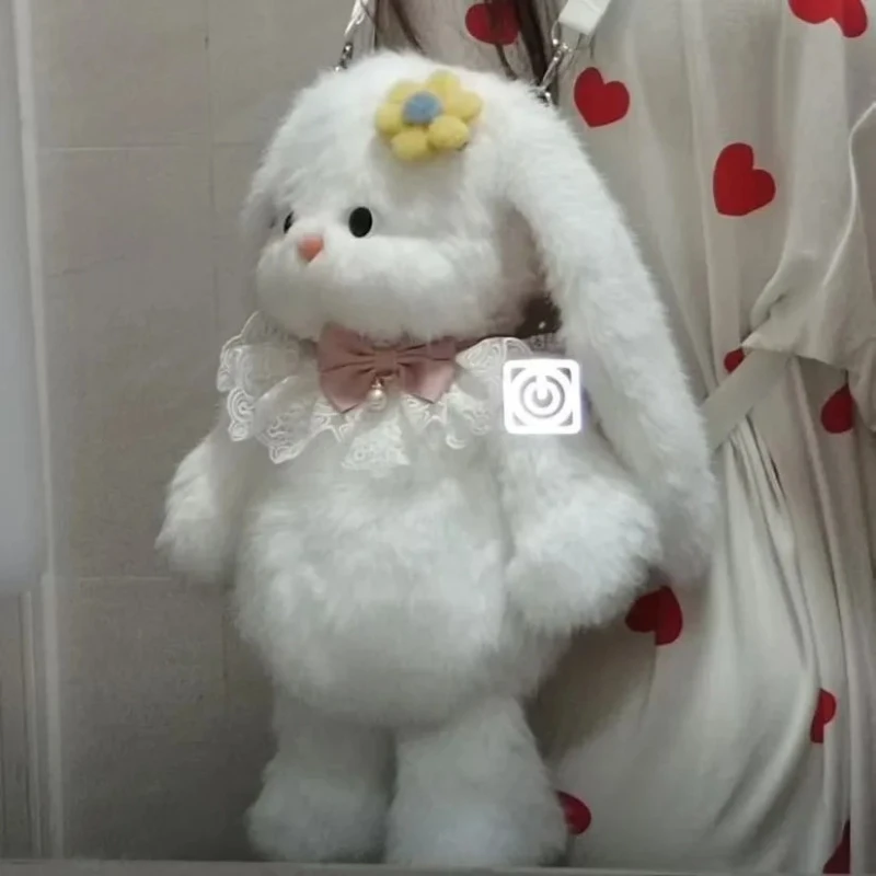 Vrouwen ins cartoon lange oor konijn pluche rugzak meisje schattige bont schoudertas