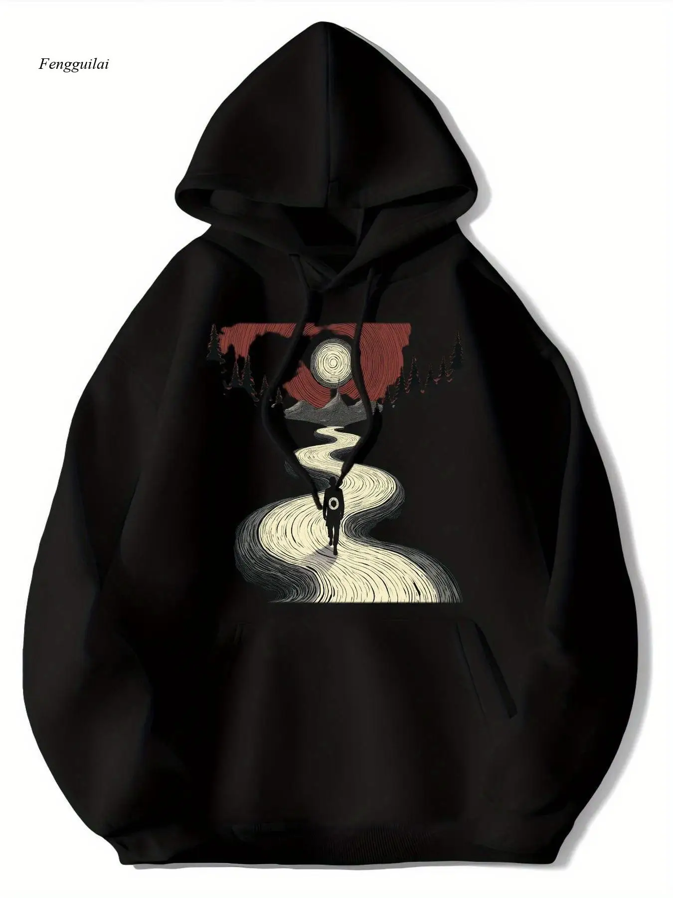 

Толстовка с абстрактным психоделическим рисунком — толстовка с загадочным принтом для мужчин и красного солнца, черный, с белым и красным дизайном