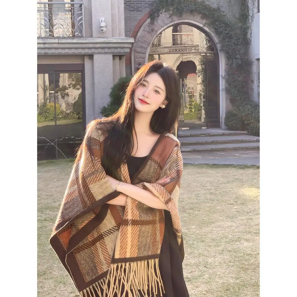 nouvelle-Echarpe-longue-rectangulaire-en-fibre-de-polyester-pour-femme-modele-2025-a-carreaux-avec-franges-col-chale-drape-polyvalente-pour-l'automne