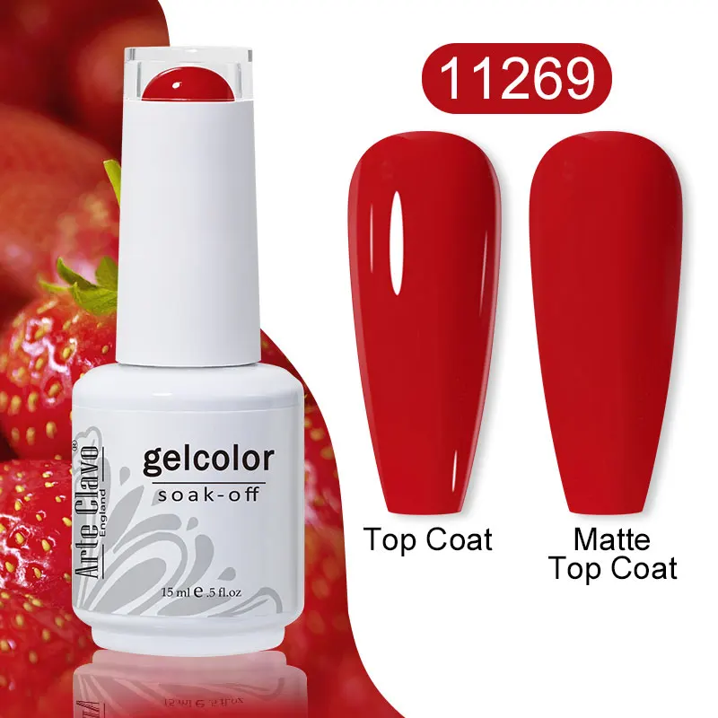 ArteClavo Smalto per unghie gel color rosso ciliegia Smalti gel semipermanenti per Natale Nail Art Design Bottiglia di vetro Top Colorcard