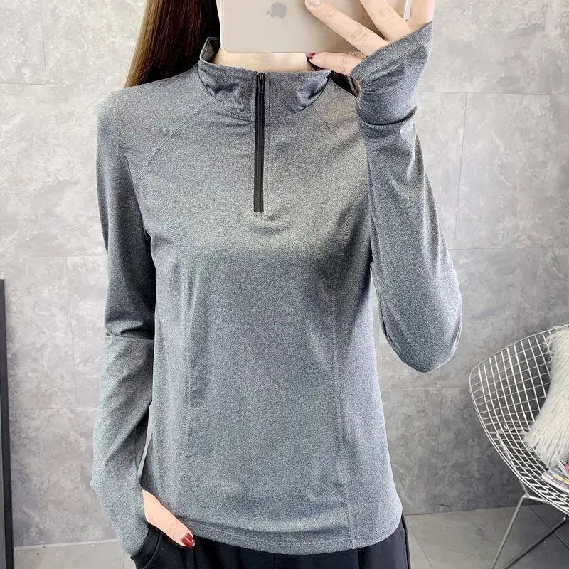 Slimming Fitness Clothes Women's Long Sleeve Running Outdoor Climbing Shirt Half Zip Yoga Top T-Shirt Upper Body Sportswear