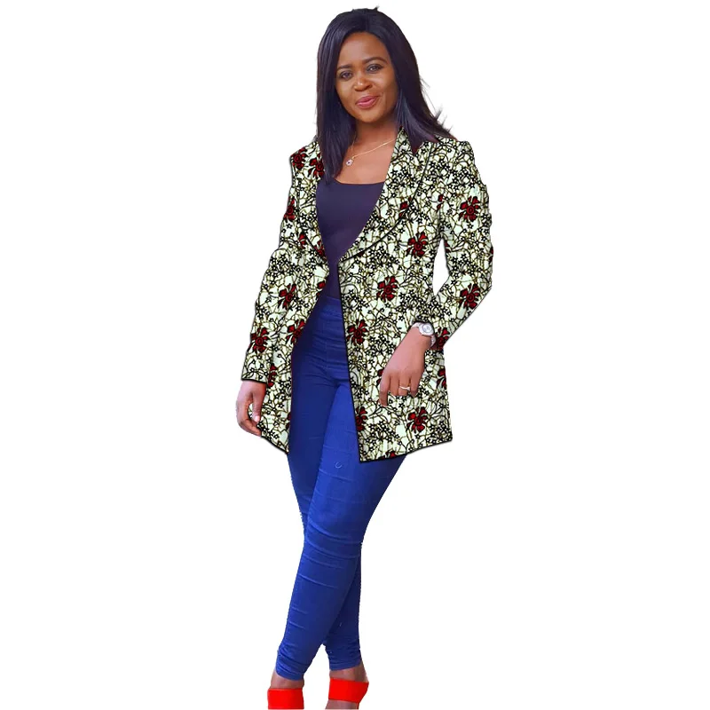 Tailored Women's Long Blazer jacket African Style Wax Print Ankara Outfit Original Design Colorful Print Female Casual Coat