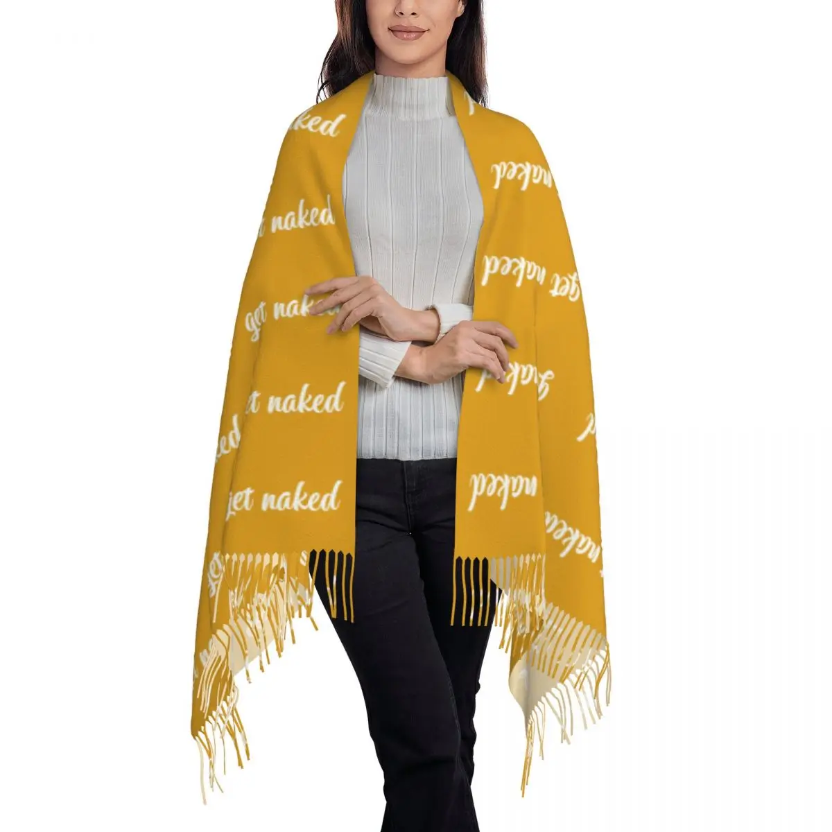 Bufanda de mostaza Get Naked, bufandas con flecos, chales y envolturas suaves y cálidas para mujer, chal grande para otoño e invierno