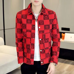 Men Slim Fit Printed Jacket Fall New Korean Trend Fashion Casual Jacket Coat Banquet Wedding Party Club Dress Men Clothing