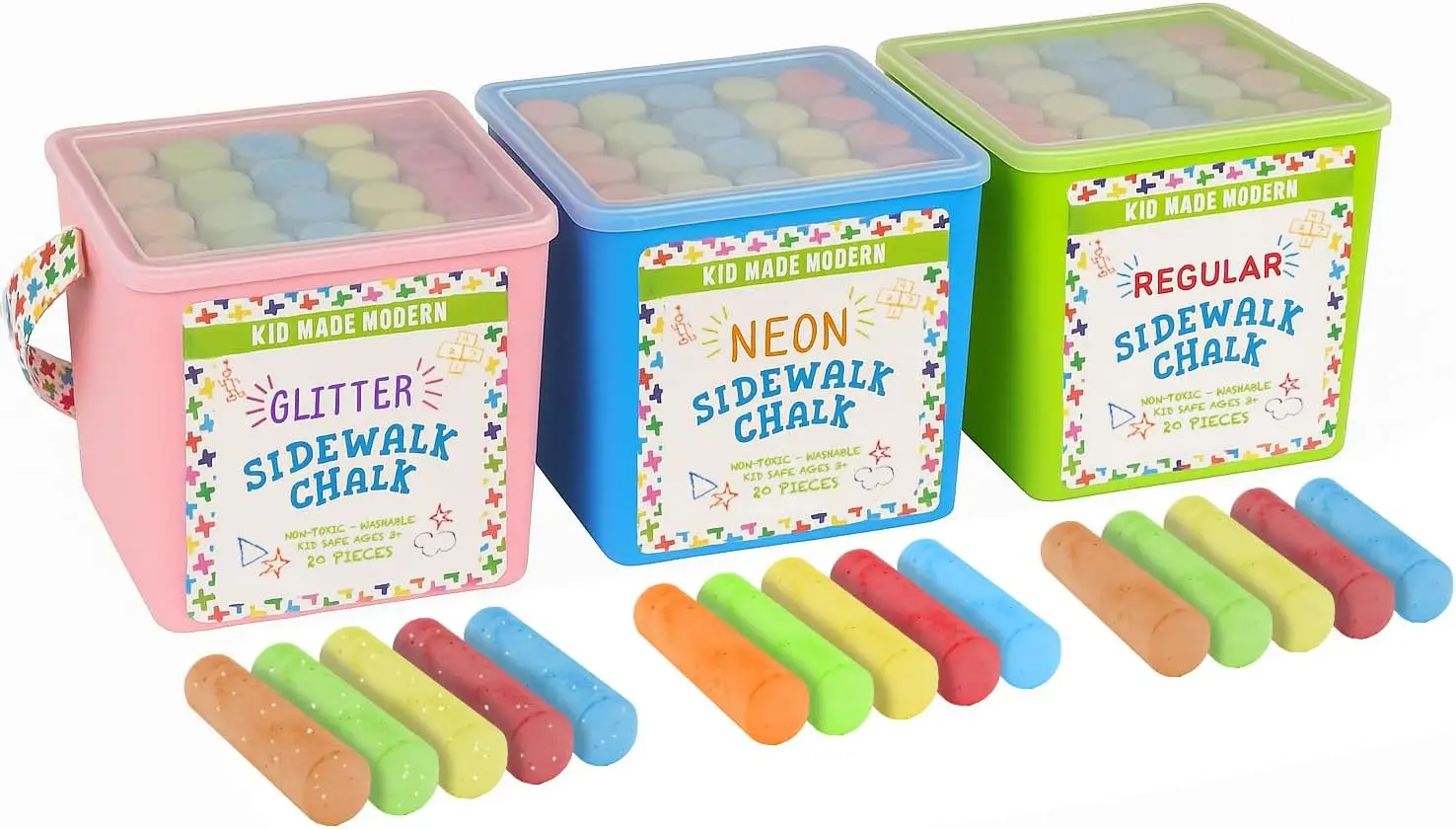 

60 Count Sidewalk Chalk Variety Pack with Neon Glitter and Regular for Kids Outdoor Art Play