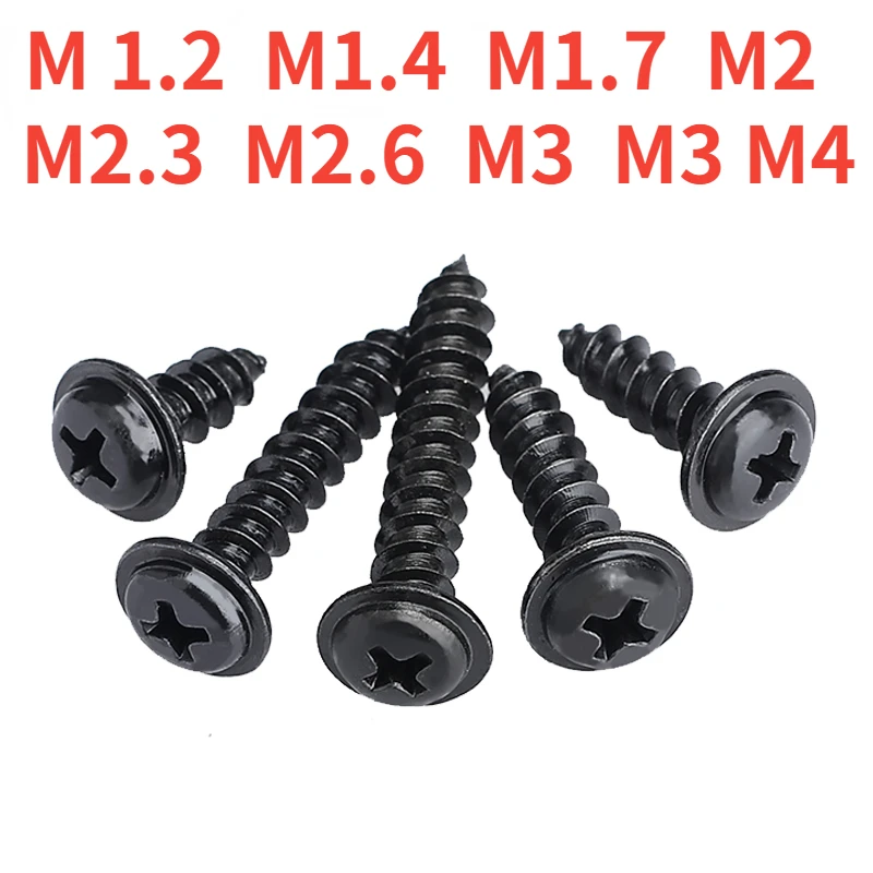 M 1.2 M1.4 M1.7 M2 M2.3 M2.6 M3 M3 M4 Hardware Black Screw PWA Cross Round Head With Cushion Self-tapping Screw Pan Head