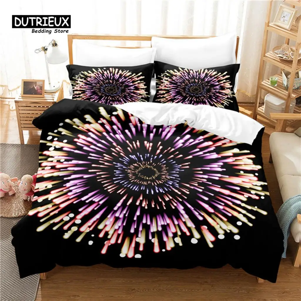 

Beautiful Fireworks Bedding Set, 3Pcs Duvet Cover Set, Soft Comfortable Breathable Duvet Cover, For Bedroom Guest Room Decor