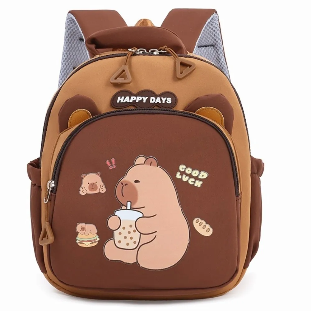 

Multi-Pockets Backpack Cute Cartoon Capybara Large Capacity Nylon School Bag Kindergarten Backpack Kawaii Capybara School Bag