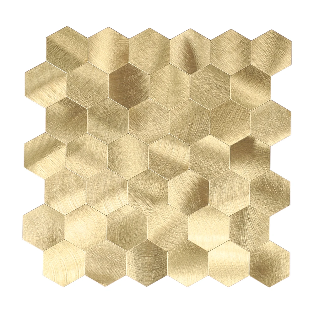 Hexagon Peel And Stick Backsplash, Self Adhesive Brushed Metal Stick on Wall Tiles for Kitchen Bathroom