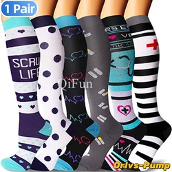 1Pair Nurse Compression Socks For Men Running Sports Socks Athletic Flight Travel Outdoor Running Cycling Long Pressure Stocking