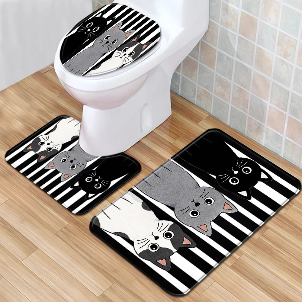 

Cute Cat Print Non Slip Bath Mat Bathroom Rug Anti Skid Decor for Kids and Adults Master Bath Mat Set
