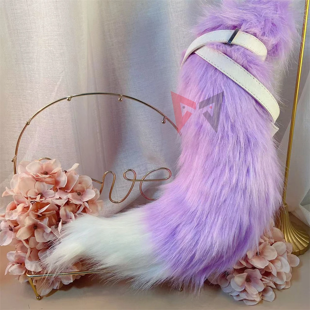 Novo trabalho feito à mão roxo raposa orelhas hairhoop cauda colar brincos cosplay carnaval gothic lolita acessories headwear