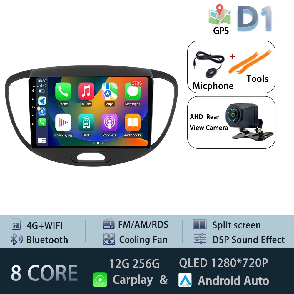 Android 15 Carplay Auto Radio Voor Hyundai I10 2007-2013 CarPlay Auto GPS Recorder Multimedia video Speler 4G + WiFi DSP