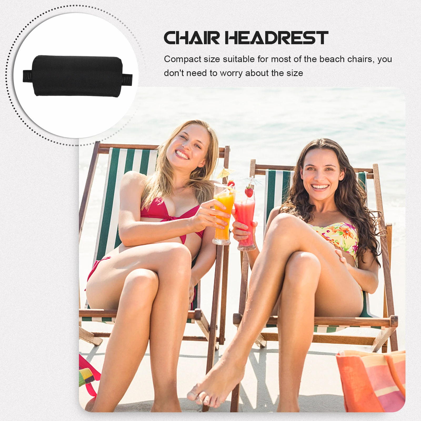 

Beach Chair Head Cushion Black Sponge Pillow Foldable Comfortable Deck Chair Headrest Compact Size Easy Installation