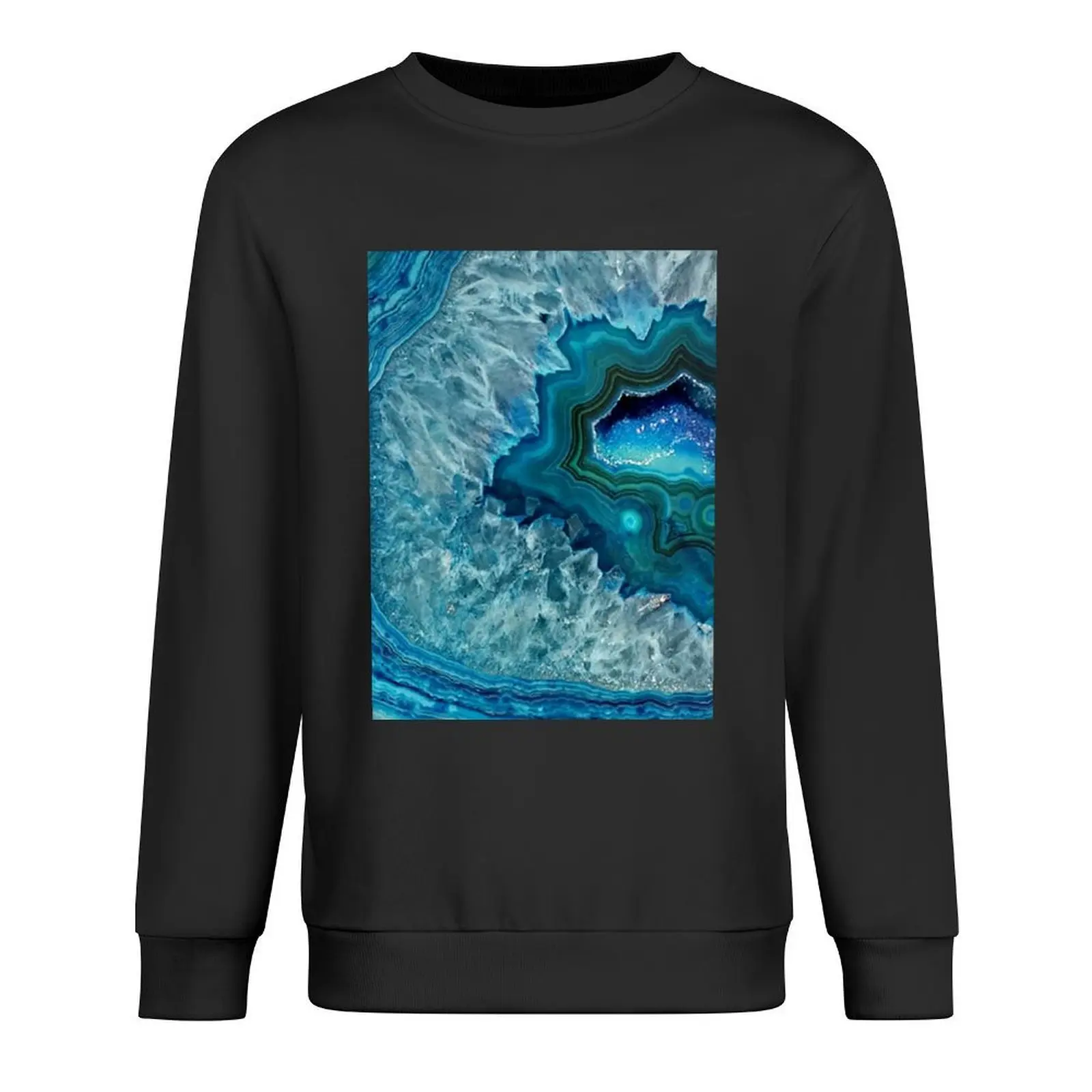 

Teal Aqua Turquoise Blue Rock Agate Mineral Crystals Pattern Pullover men's clothes tracksuit tracksuit men anime sweatshirt