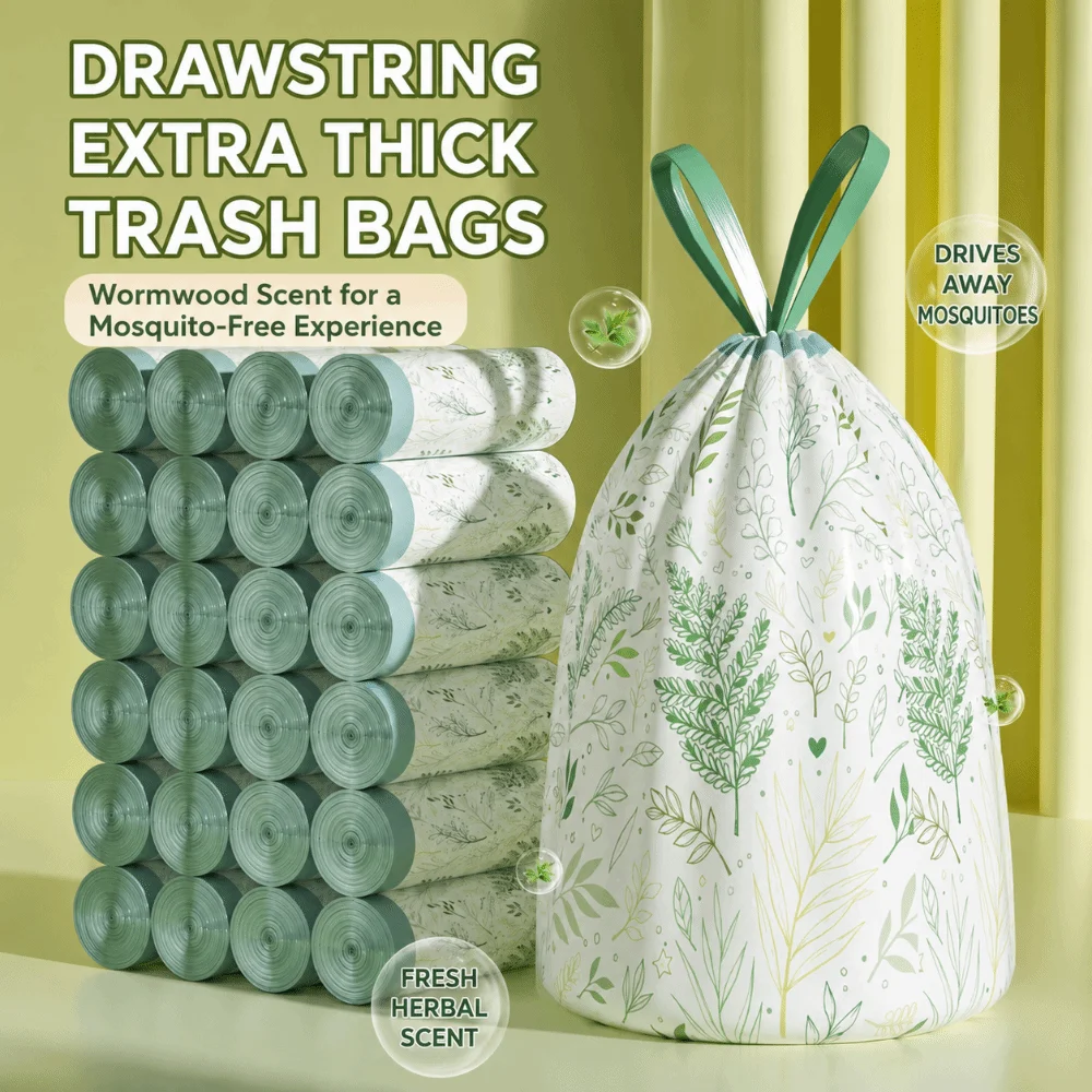 50pcs Durable Thickened Drawstring Garbage Bag Portable Large Capacity Trash Bag Strong Sturdy Garbage Basket Bags Household Use