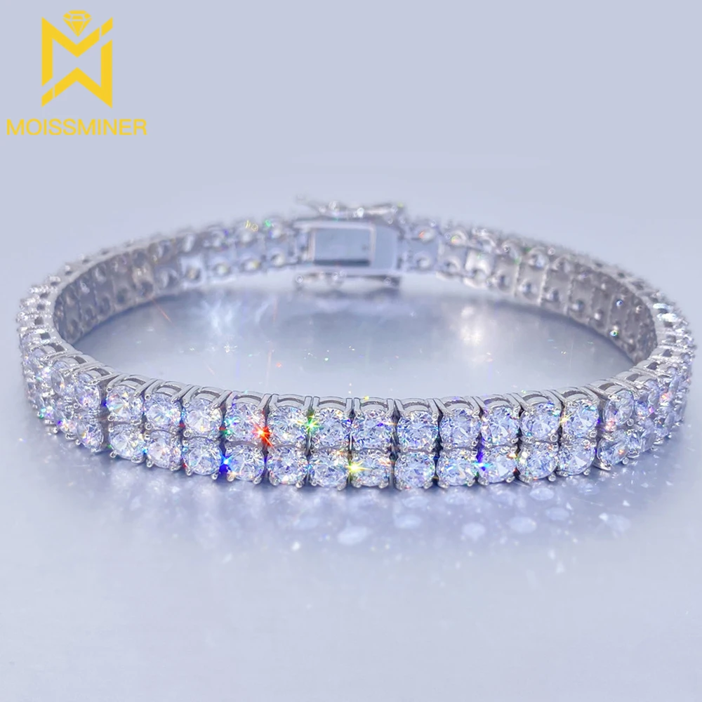 

2 Rows Moissanite Tennis Chain Bracelet For Men Women S925 Silver Hand Chain Bracelets Real Diamonds Hip Hip Jewelry With GRA