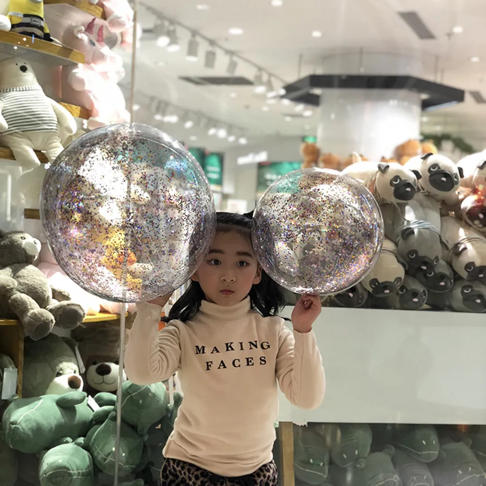 6Pcs Sequin Glitter Inflatable Beach Ball Premium Material Safe for Kids Indoor Pool Beach Play Educational Fun Party Favor