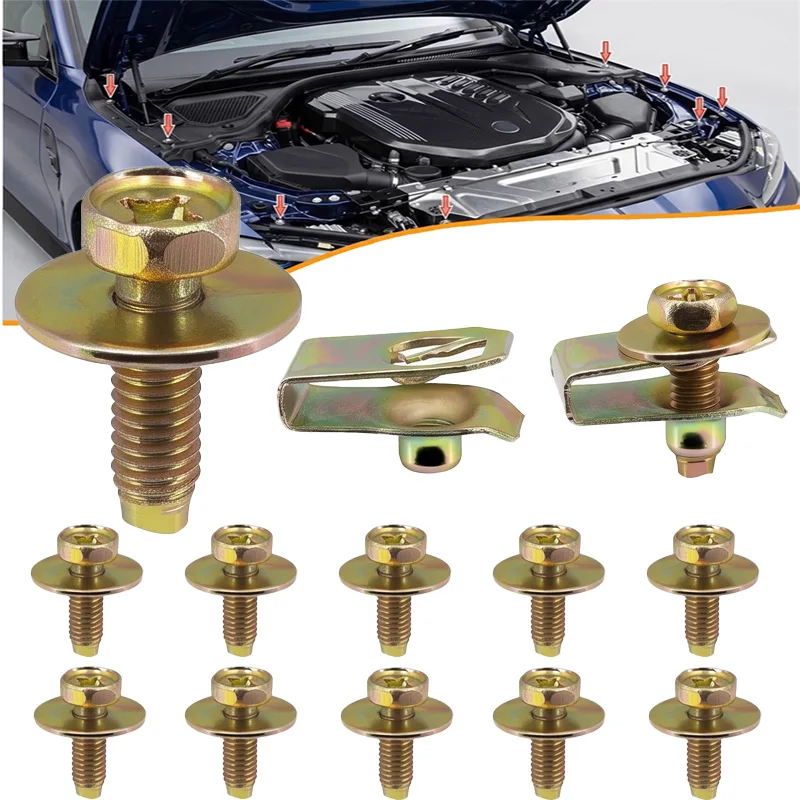 60PCS Auto Body Bolts M6 Bolts For Engine Cover Undertray Bumper Fender Liner Retainer Fastener Screw Nut Clips U‑nut Clip