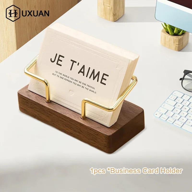 Business Card Holder Organizer Office Desk Display Stand Memo Counter Accessories Tabletop Shelf Home Wooden Card Holder Storage