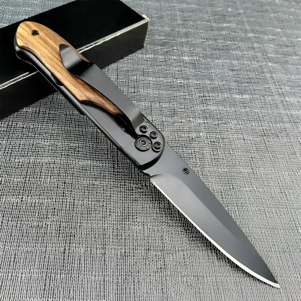 Pocket Folding Knife Wood Handle Titanium Finish Blade Ourdoor Survival Tactical Knives EDC Hunting Self Defense Tools