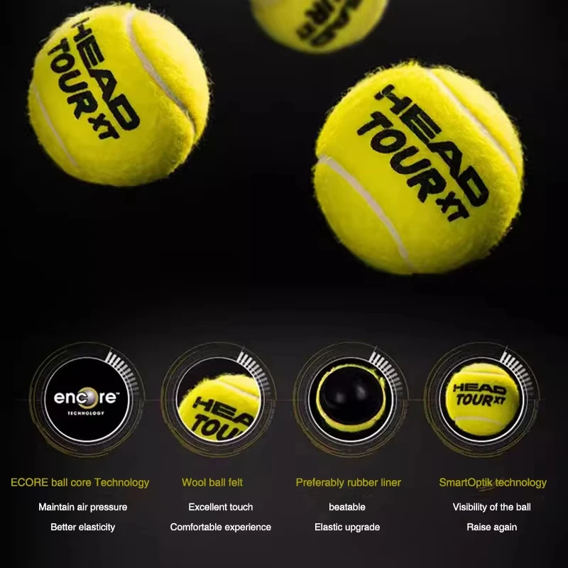 HEAD 3pcs/lot Tennis Training Balls TOUR XT 3B High Elasticity Indoor Sport Competition Resistant Balls Accessories For Beginner