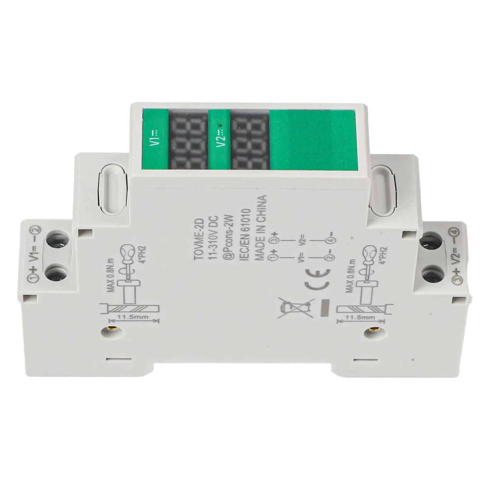 DC11V-310V Voltage Meter 2/3 Way Din For Rail Mount LED Digital Display Detector 1% Accuracy Plastic White Green For Industrial