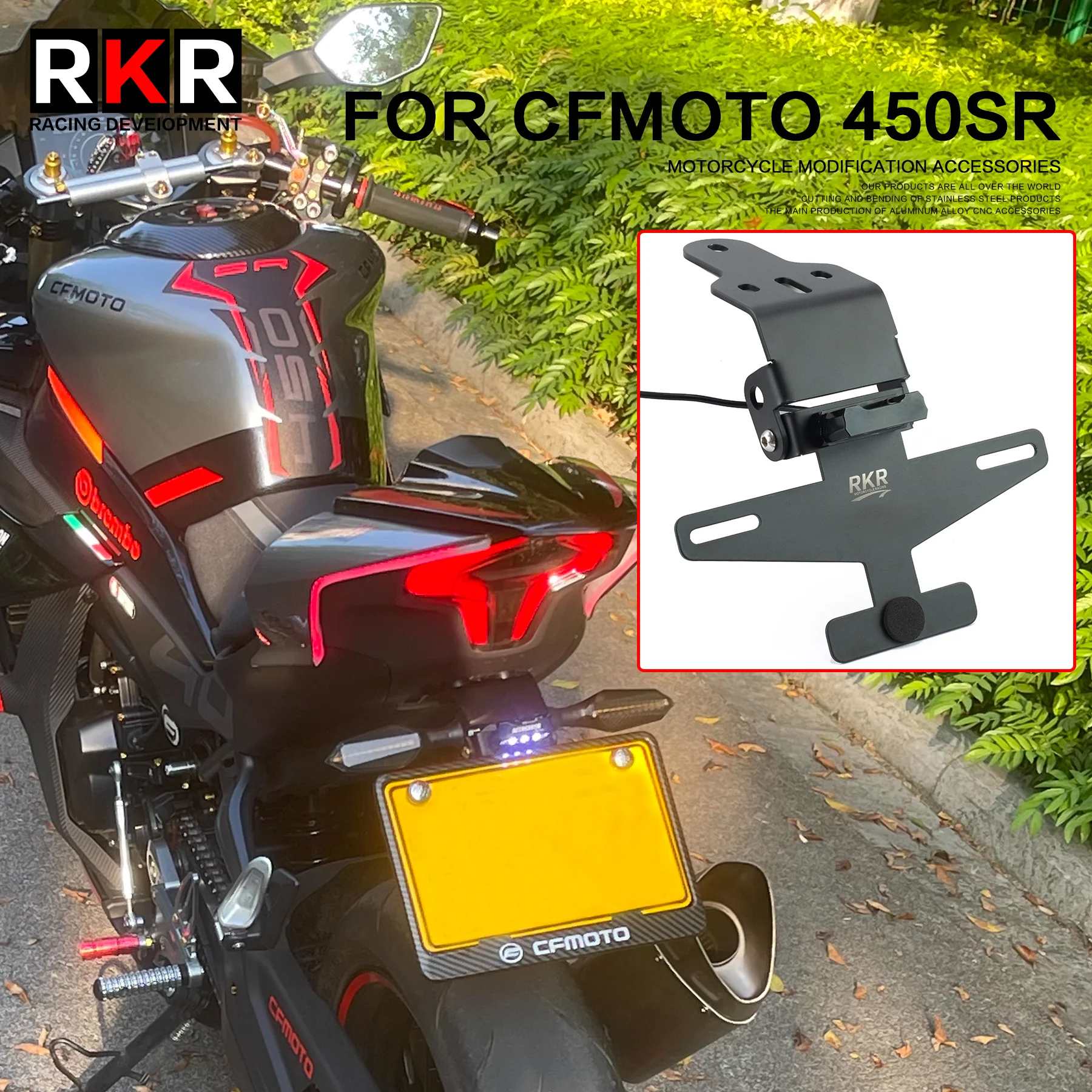 

License Plate Holder Motorcycle Tail Tidy Fender Eliminator with LED Indicator Accessories for CFMOTO 450SR 450SS 450SRS 450NK