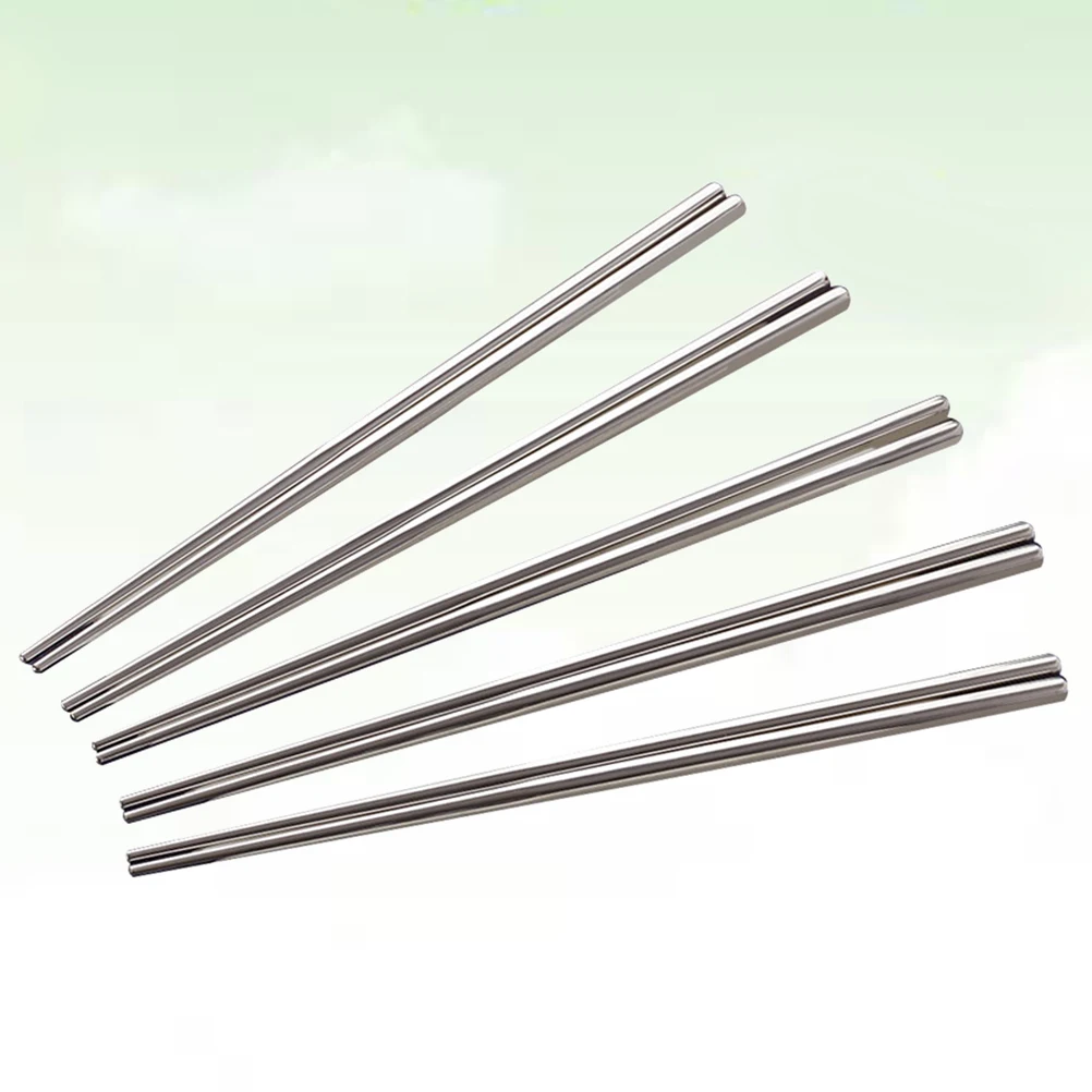 

5 Pairs Stainless Steel Chopsticks Square Shape Reusable Kitchen Silverware Dishwasher Safe Non Rust Storage utensils metal