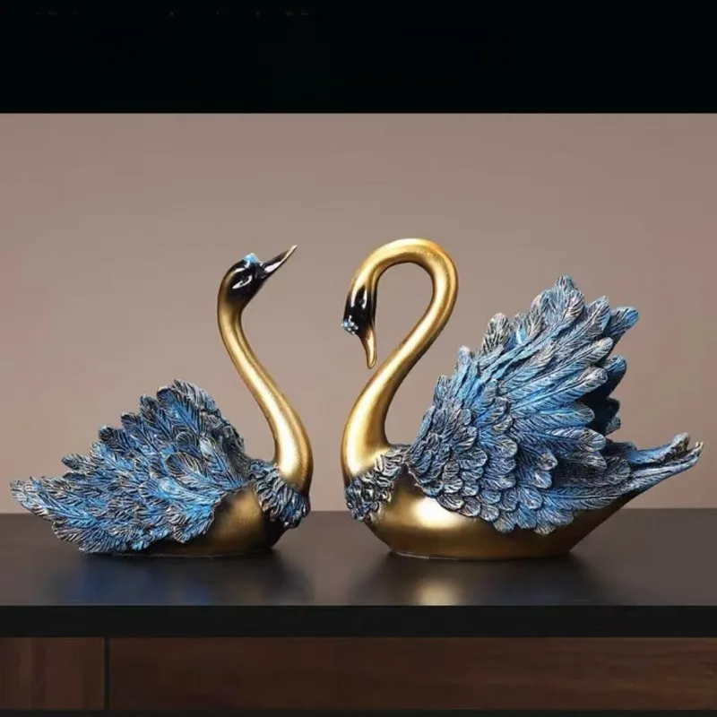 Light‑Luxury Couple Swan Figurine Elegant Tabletop Ornament for Living Room Wine Cabinet Home Decor