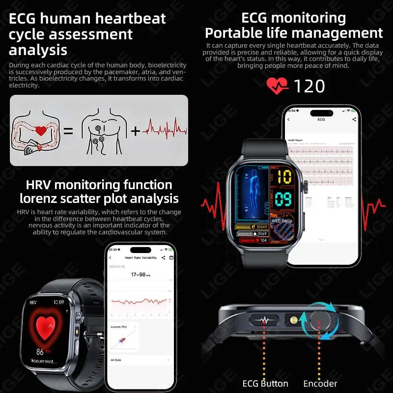 2026 جديد دقيق ECG ساعة ذكية تحليل صحة القلب تحليل الدم الدهون الدم ضغط الدم BT دعوة الساعات الذكية للرجال #3