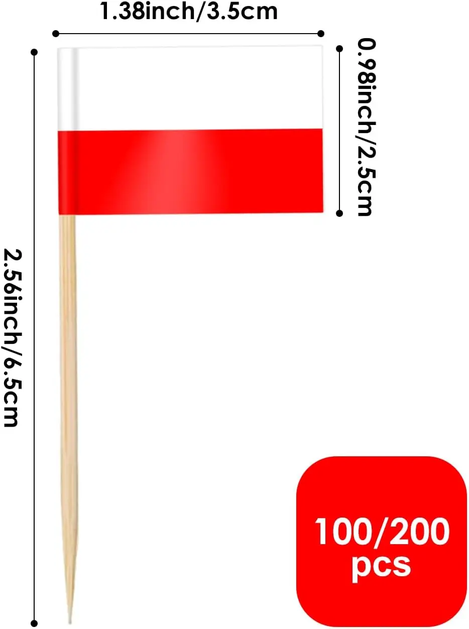 100 ชิ้นขนาดเล็กโปแลนด์ Cupcake Toppers Stick Flags สองด้านสําหรับ World Cup, วันชาติ, วันเกิดตกแต่ง