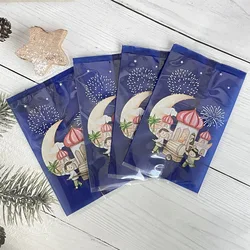 100pcs Eid Mubarak Candy Cookie Bag Moon Castle Pattern Packaing Self Sealing Pouch Ramadan Decor Islamic Muslim Party Supplies
