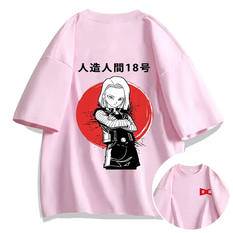 Anime Dragon Ball T-shirt Android 18 lazuli Printed Men's and Women's T-shirt Leisure Sports Street Student Couple T-shirt