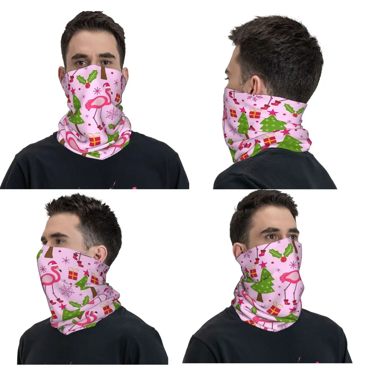 Christmas Tropical Flamingo With Pine Tree Bandana Neck Gaiter Printed Wrap Mask Scarf FaceMask Running Unisex Adult Winter