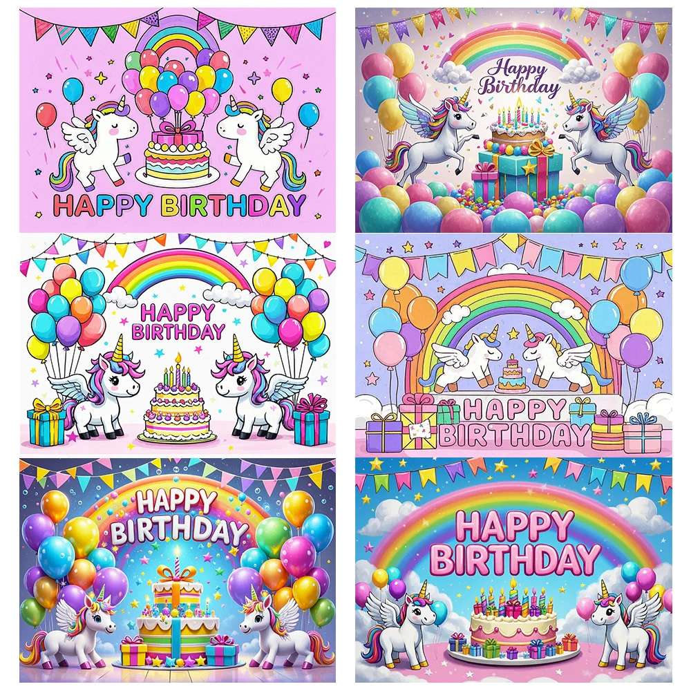 

Children's birthday party Backdrops Unicorn themed Decoration Photography Background Platform Banner Photo Props