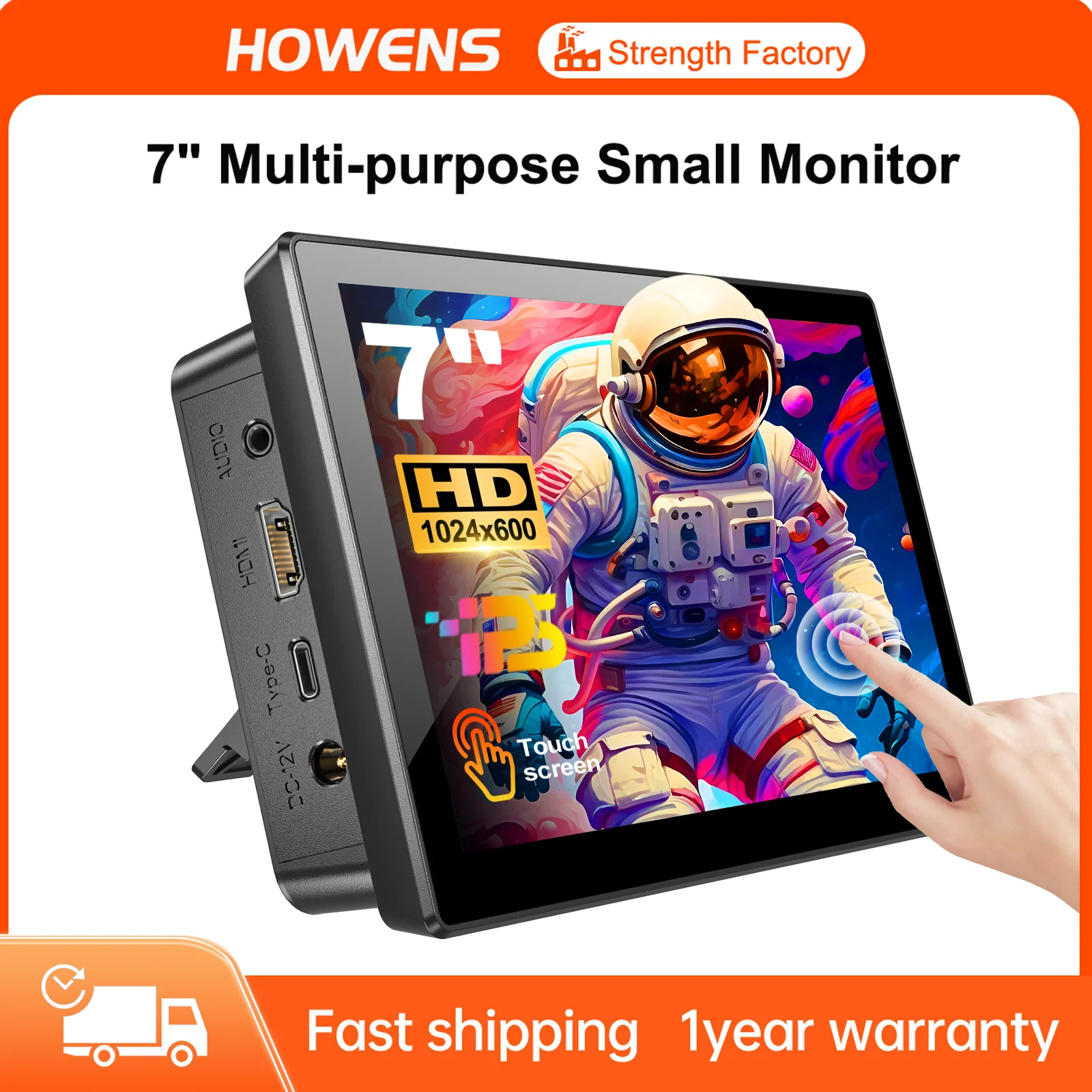 

7-Inch Portable Touchscreen – 1024x600 Resolution, Dual Speakers, VESA Support | Works with Computers, PCs & Gaming Consoles