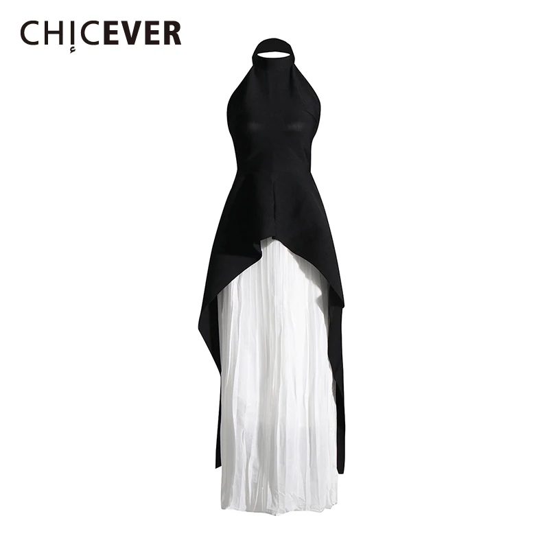 

CHICEVER вечерние комплекты из двух предметов для женщин, топ без рукавов с лямкой на спине, плиссированная макси-юбка с высокой талией, нерегулярный наряд, женский новый