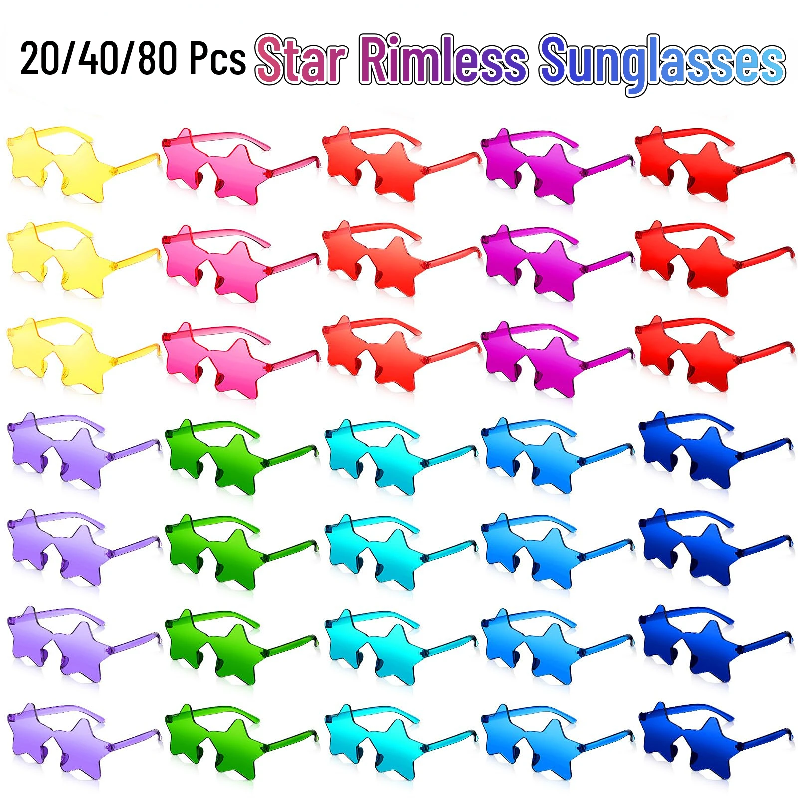 12-60PCS Star Shaped Rimless Sunglasses Disco Party Star Glasses Women Bachelorette Party Favors Photo Prop Christmas Guest Gift