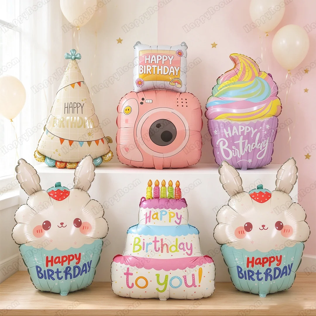 1/7pcs InsCute Ice Cream Cup Cake Foil Balloon Camera Cloud Balloon Children's Birthday Party Kids Scene Decoration Arrangement