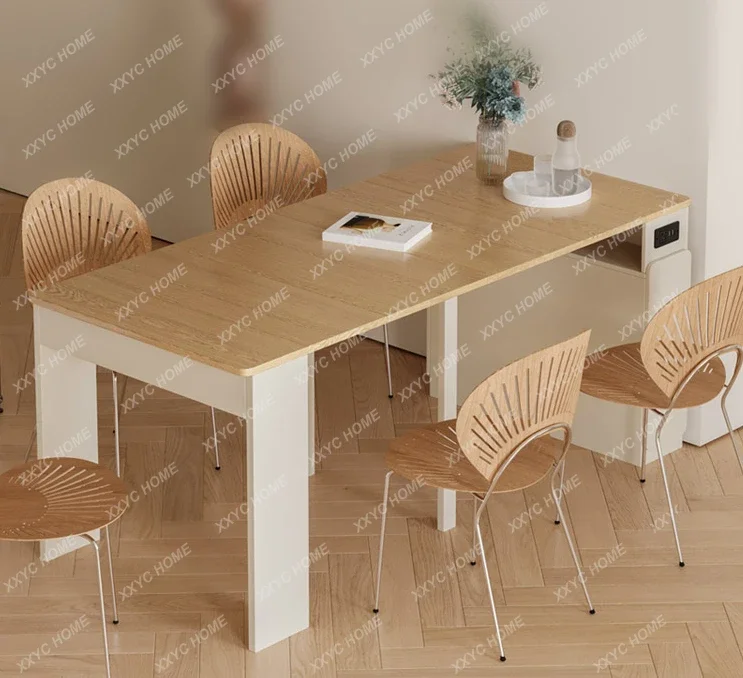 

Solid Wood Dining Table Home Retractable Folding Table Small Apartment Dining Tables and Chairs Set