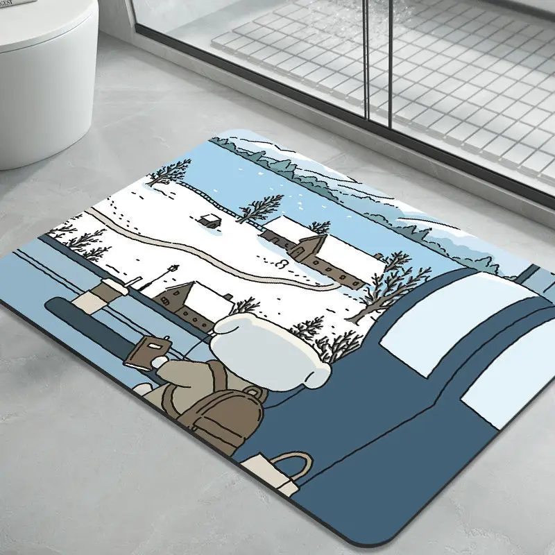 Panda Rabbit Diatom Mud Floor Mat Toilet Foot Mat Bathroom Bathtub Water Absorption Non-slip Toilet Door Mat Quick Drying