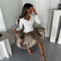 Personalizado Jiayigong Jersey drapeado acanalado Clubbing A-line cuello en V vestido de ocasión a medida vestidos hasta la rodilla