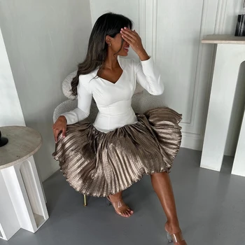 ที่กําหนดเอง Jiayigong Jersey Draped Ruched Clubbing A-Line V คอ Bespoke โอกาสชุดเข่าความยาวชุด