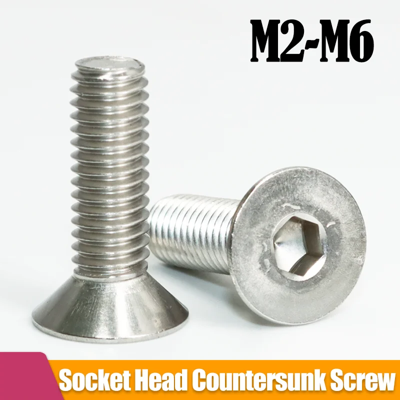 Hexagonal Screw M2 M2.5 M3 M4 M5 M6 304 Stainless Steel Hex Socket Countersunk Thread Game Screws DIN7991 Flat Head Allen Bolts