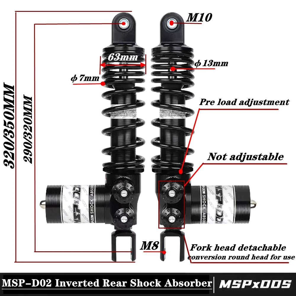 290mm 320mm Motorcycle Invert Rear Shock Absorber Preload Adjustable For Scooter Yamaha Nmax RSZ NIU N1S UQi Ninebot N/M/E Serie